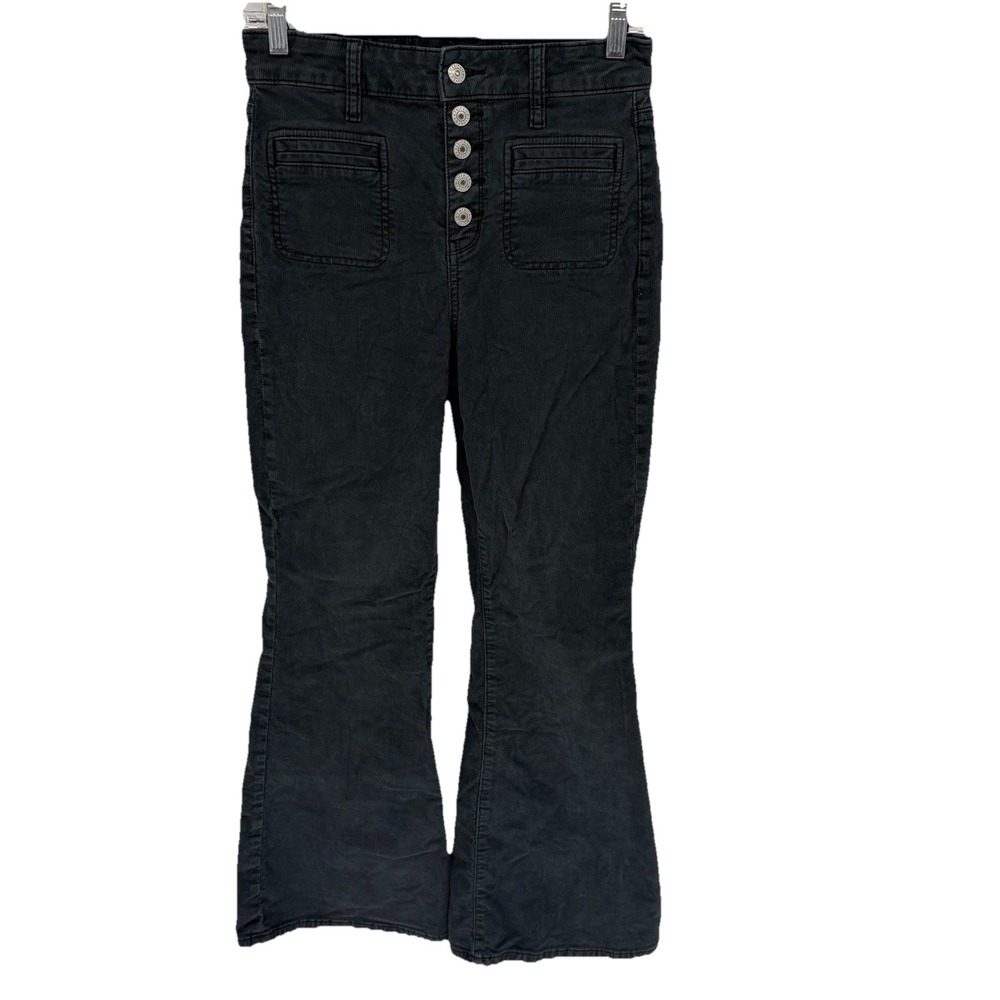 American‎ Eagle Corduroy Flare Pants Button Fly Gray Stretch High Rise Y2K WMN 2